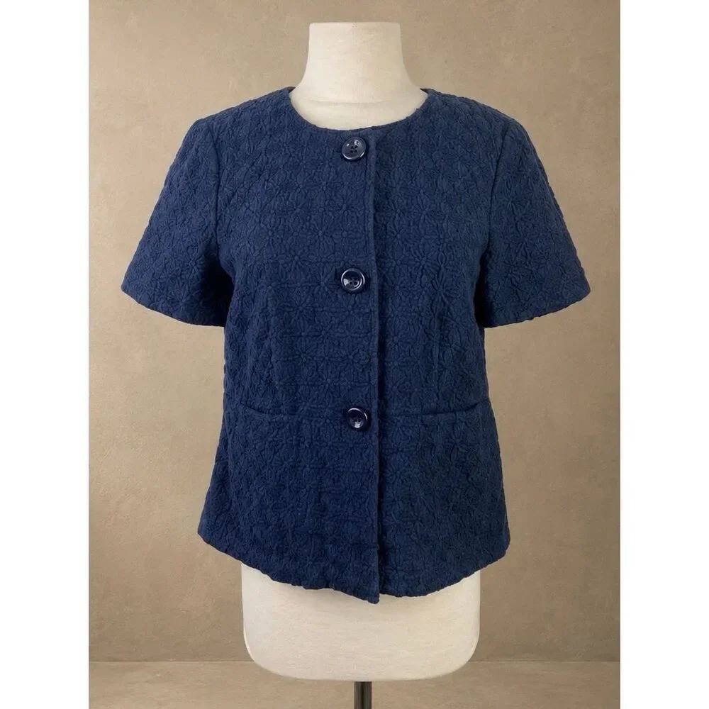 BANANA REPUBLIC blazer | navy | textured pattern | size 8 | short sleeve | top